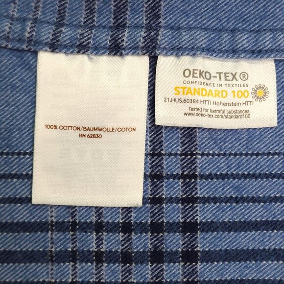 Blake Shelton Lands End Flannel Button-Down Shirt Mens Blue Plaid Cotton Size L - Picture 5 of 7
